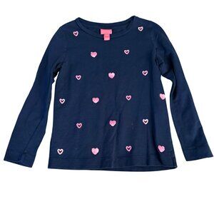 Lilly Pulitzer Girls 10 Long Sleeve Navy Top With Pink Heart Embroidery